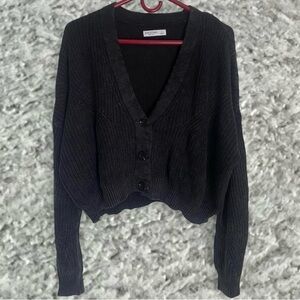 Arizona Jean Company Black Cropped V-Neck Button Cardigan
